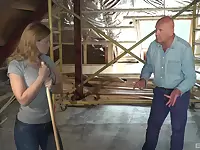 Old bald man seduced by teen babe Jenny into a hard fuck